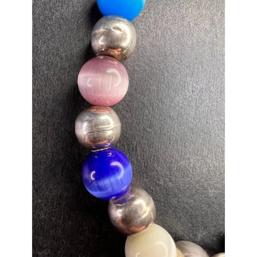 Vintage sterling silver and cats eye glass toggle bracelet